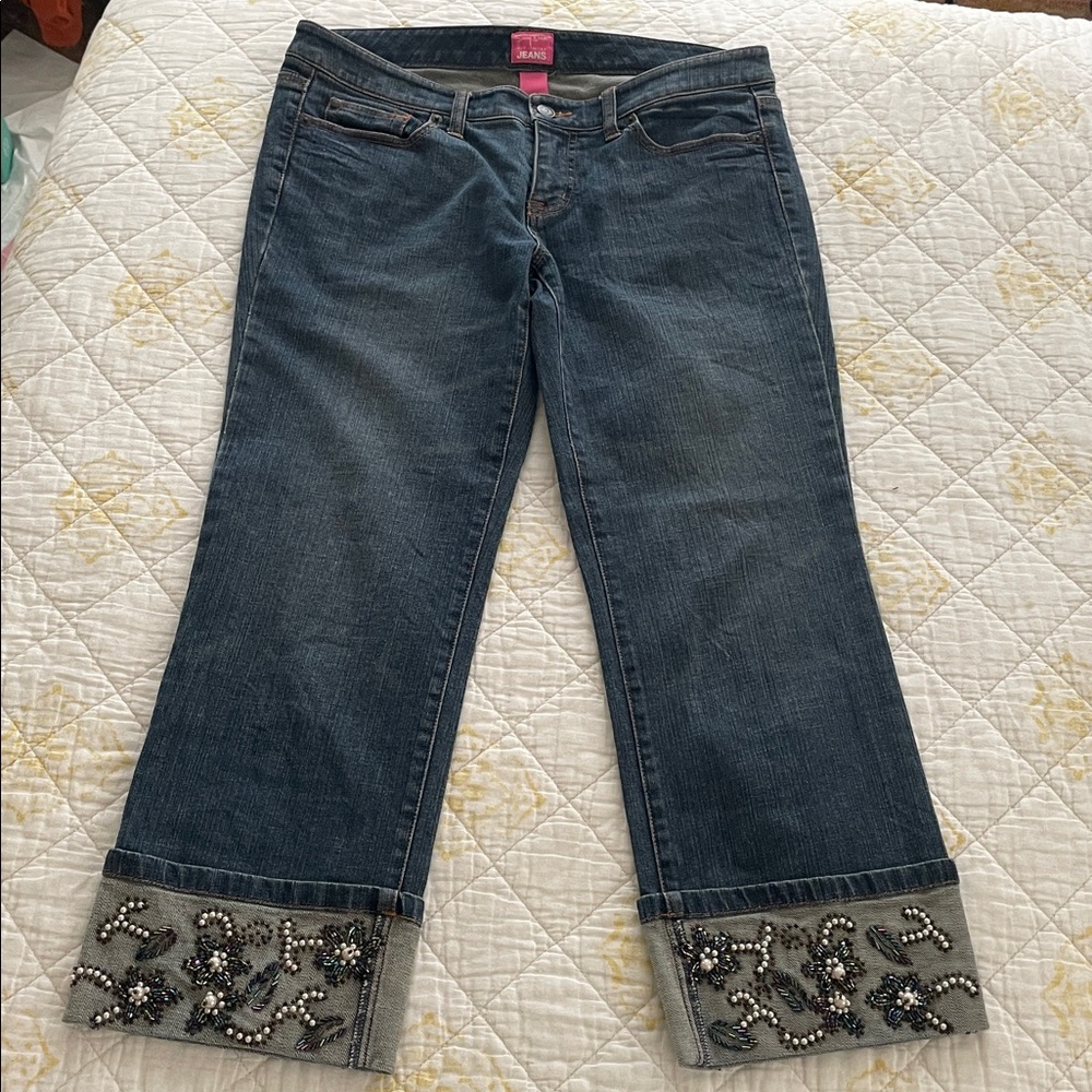 The Limited‎ Vintage Sexy Drew Boyfriend Jeans Flower Pearl Stone Cuff Details 9
